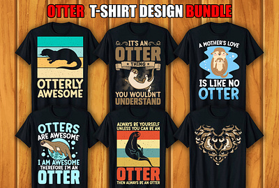 Otter T-shirt Design Bundle retro vintage