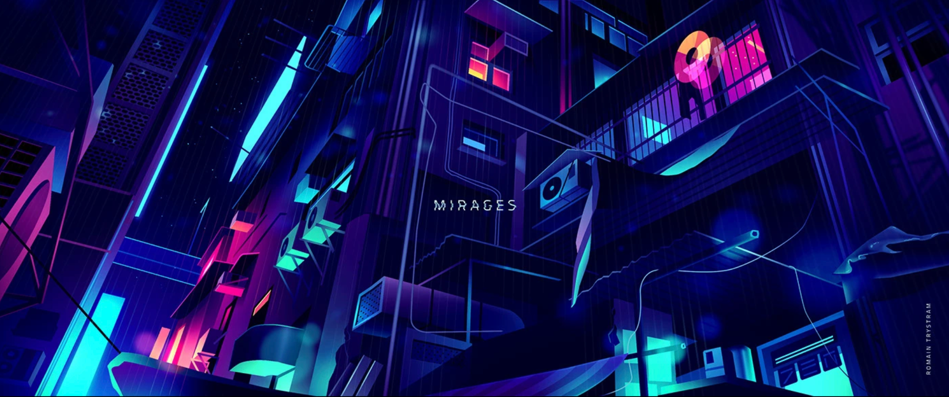 Mirages branding city design futur illustration light mirages neon retro series trystram ui