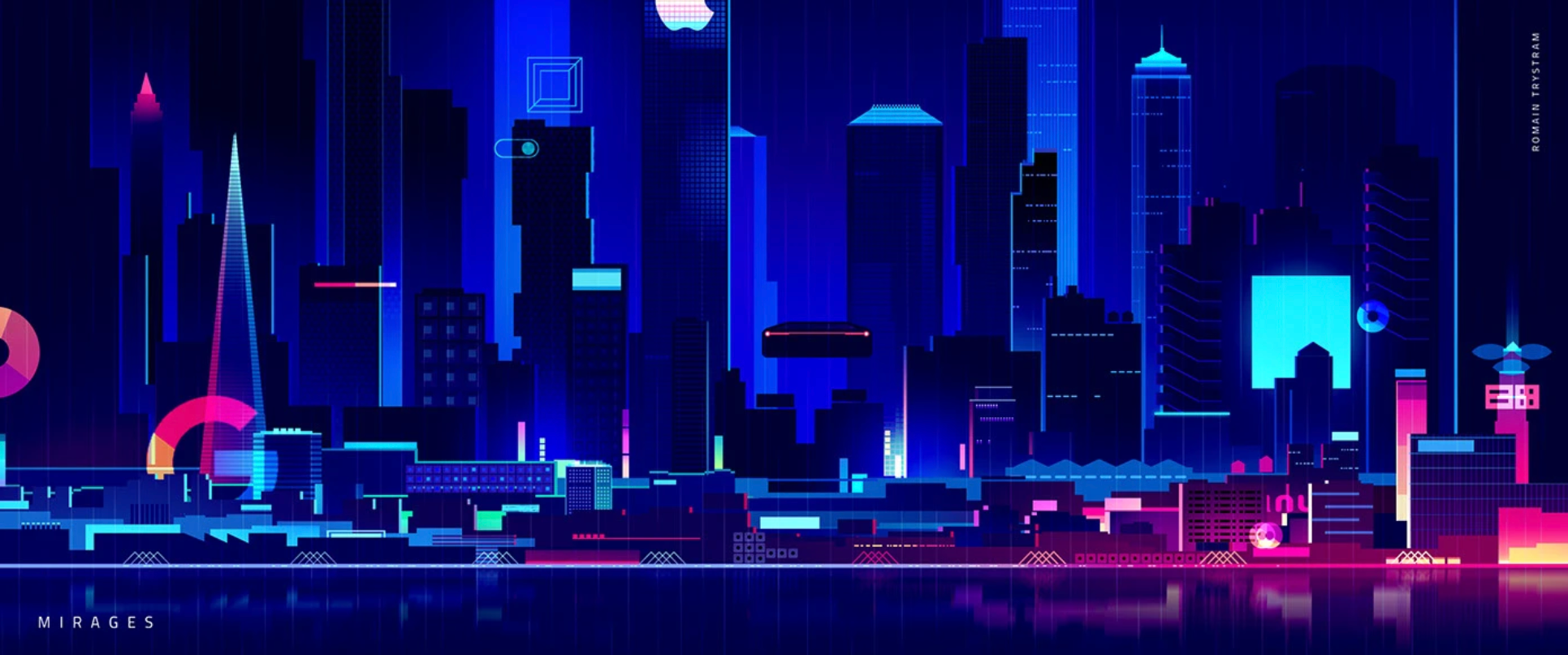 Mirages branding city design futur illustration light neon retro trystram ui