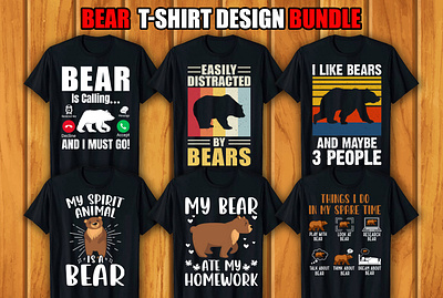 Bear T-shirt Design Bundle retro vintage