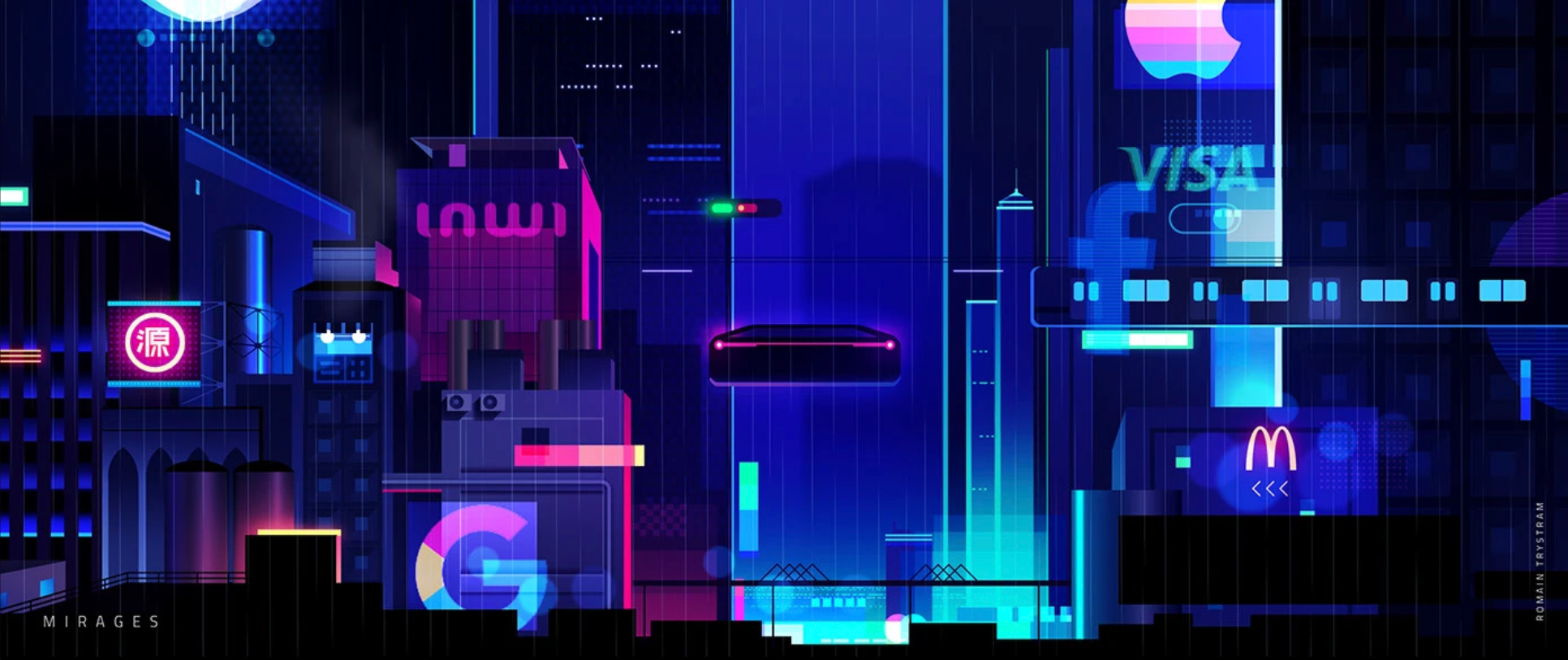 Mirages branding city design futur illustration light neon retro trystram ui