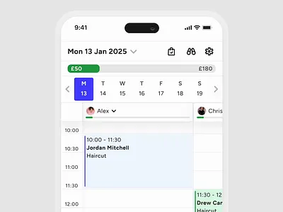 Swipe to See Staff Interaction - Booking Software animation beauty software booking app booking software calendar design interaction design mobile app motion graphics staff management staff schedule timetable management ui design