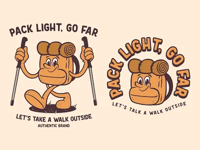 Pack Light, Go Far T-Shirt Design branding design graphic design illustration logo mascot mascot cartoon mascot character mascot design mascot logo mountain nature vector