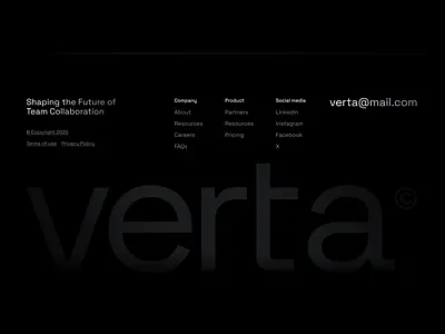 Footer design for Verta footer landing page section web website
