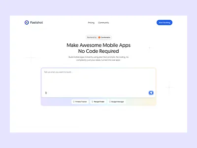 No-Code Mobile development platform | Redesign YC25 ai ai assistant ai chat ai chatbot ai development ai tool app design development header landing page mobile app mvp no code product design prompt redesign ui design ux design wavespace website