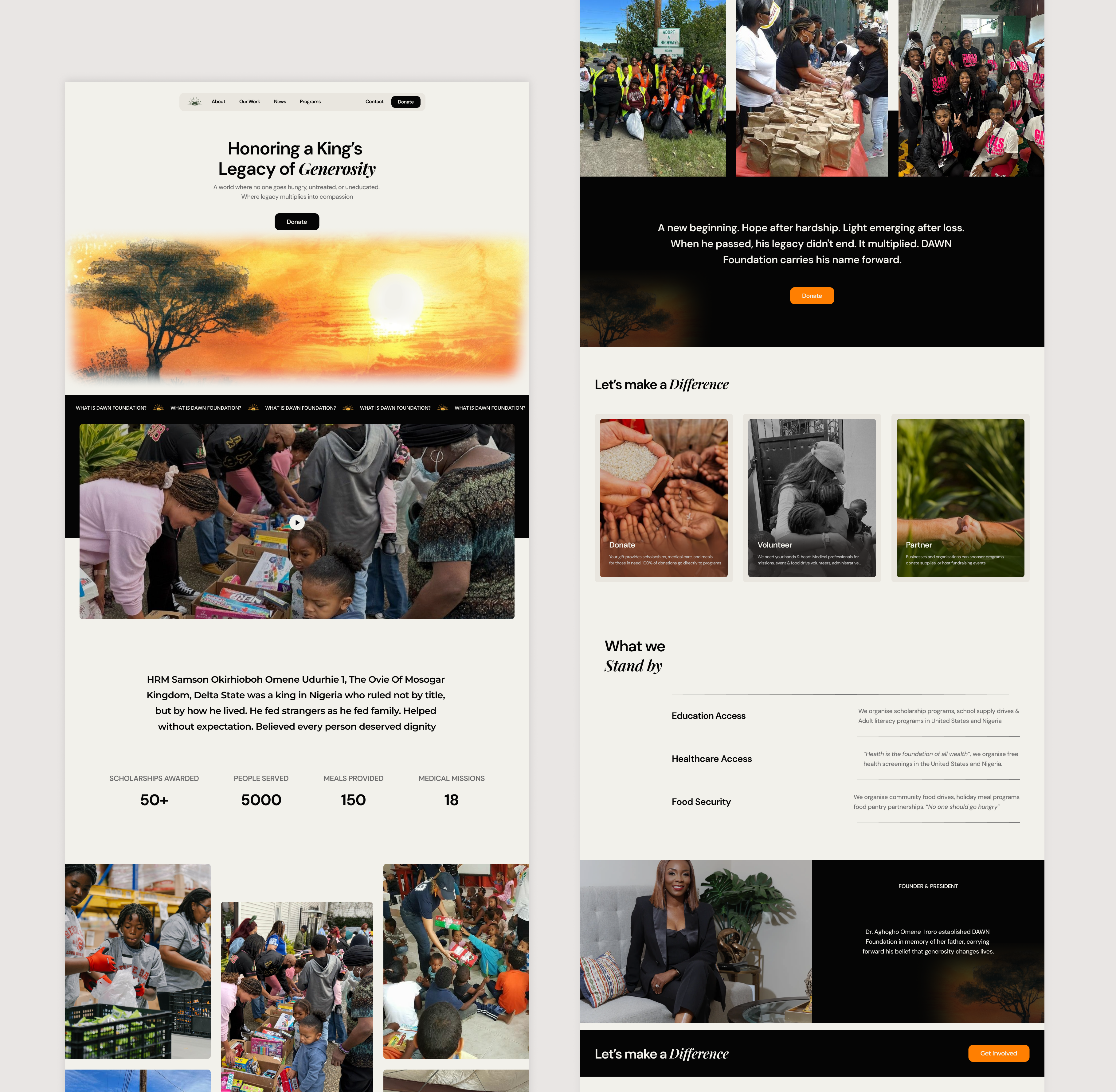 Dawn Foundation app design charity donate donation foundation give back landing page minimal uidesign web design website