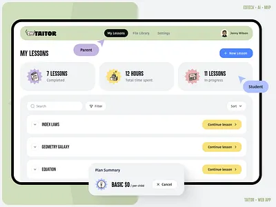 Learning Web App Design - Taitor ai app design ai assistant ai chat interface ai education animation dashboard ui e learning application e learning mobile app edtech app edtech ui education icon education web design education website learning dashboard learning icon learning logo learning management system phenomenon studio web app design web app ui