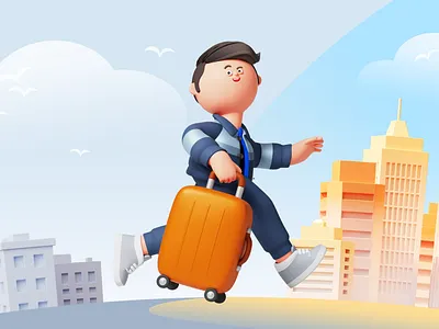 Moving to work in another city. 3d blender cartoon character illustration man ozon ozon.ru