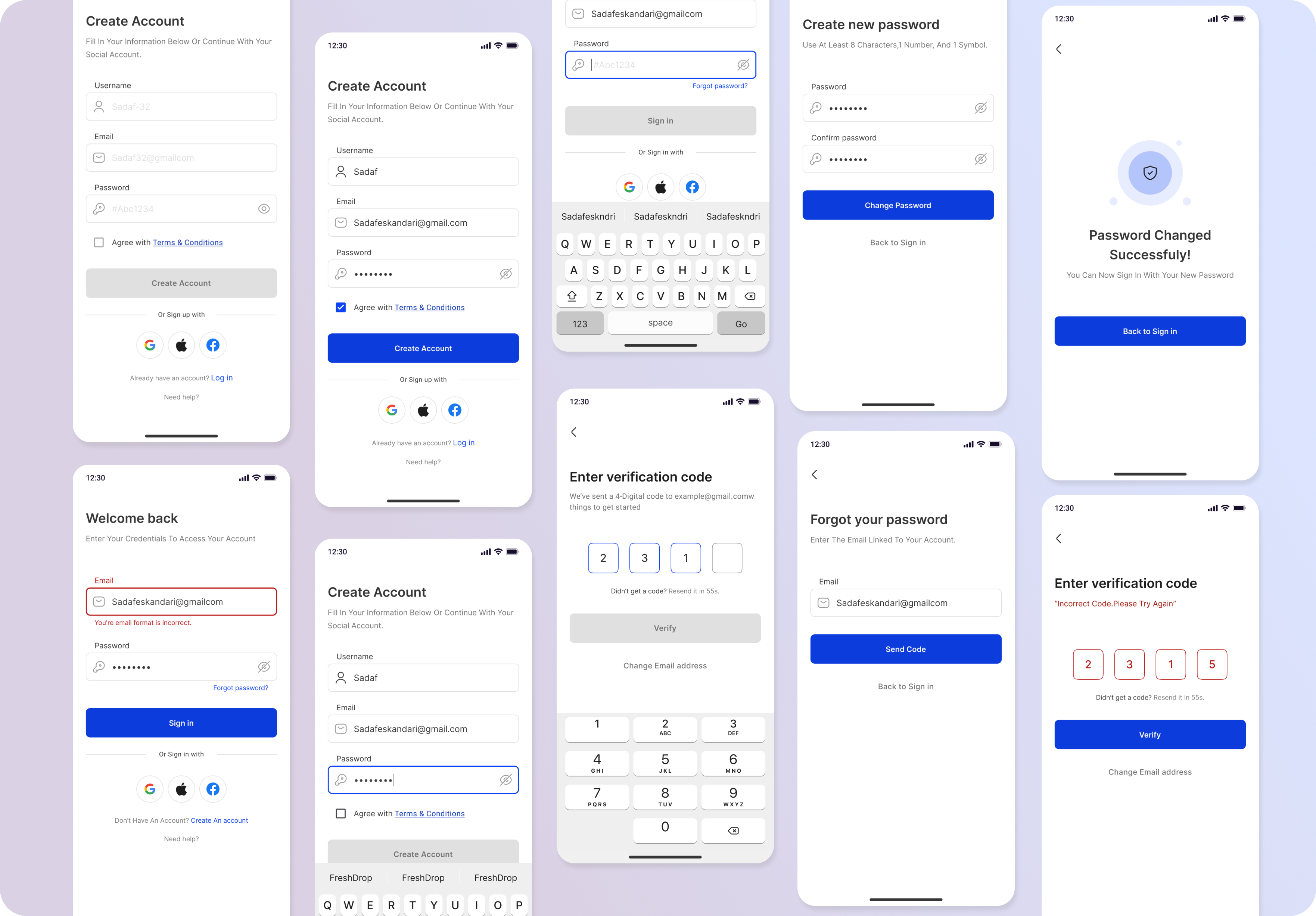 Mobile App Authentication Flow/ Signup-Sign in userflow authentication change password create account design system forgot password input component login login case study login userflow loginapp mobile app signup ux flow verification