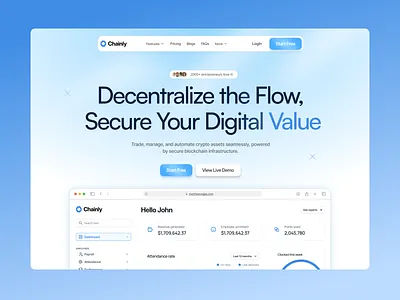Crypto SaaS Hero Section — Chainly blockchain crypto fintech herosection landingpage moderndesign saas ui uidesign webdesign
