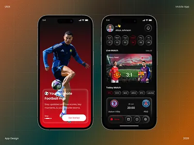 Football Live Scores App UI analysis dark ui dashboard ui football app football manager football ui home page ios app live score live scores today match stats mobile app mobile design new app onboarding page product design sports app ui design uiux ux design