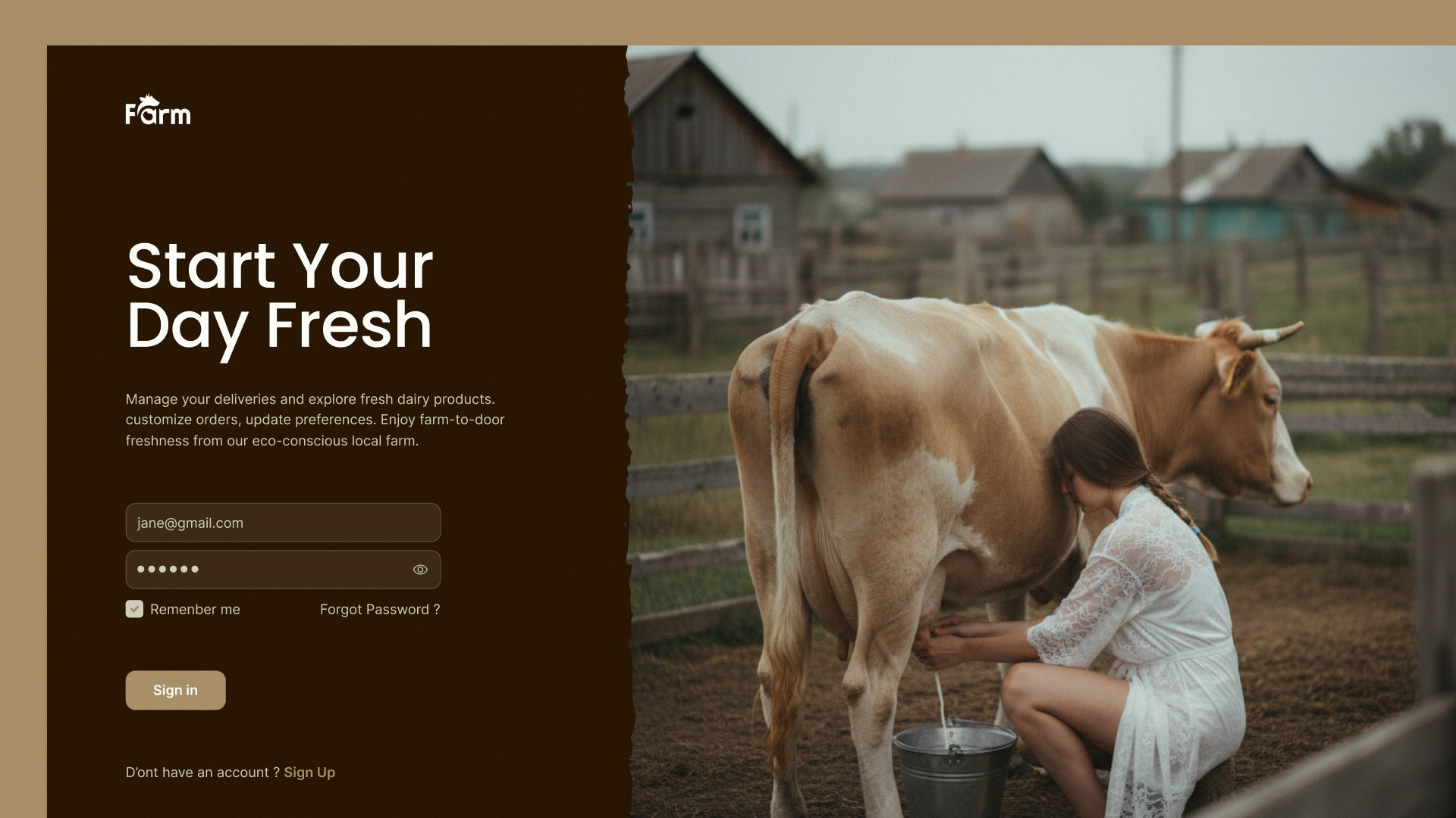 Dairy farm login form brand branding creative design form graphic design inspiration login logo register ui ux web website