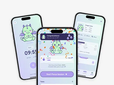 Focus Dragon - Focus App branding illustration product design ui uxui