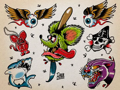 Rat Fink Tattoo Flash Art design graphic design grunge hotrod illustration print retro tattoo vintage