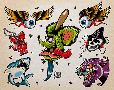 Rat Fink Tattoo Flash Art design graphic design grunge hotrod illustration print retro tattoo vintage