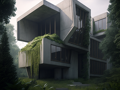 Eco - Brutalism architecture design graphic design house illustration render