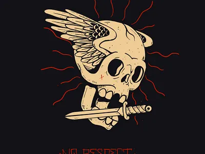 No respect artwork graphic design illustration knife print skull typography wings