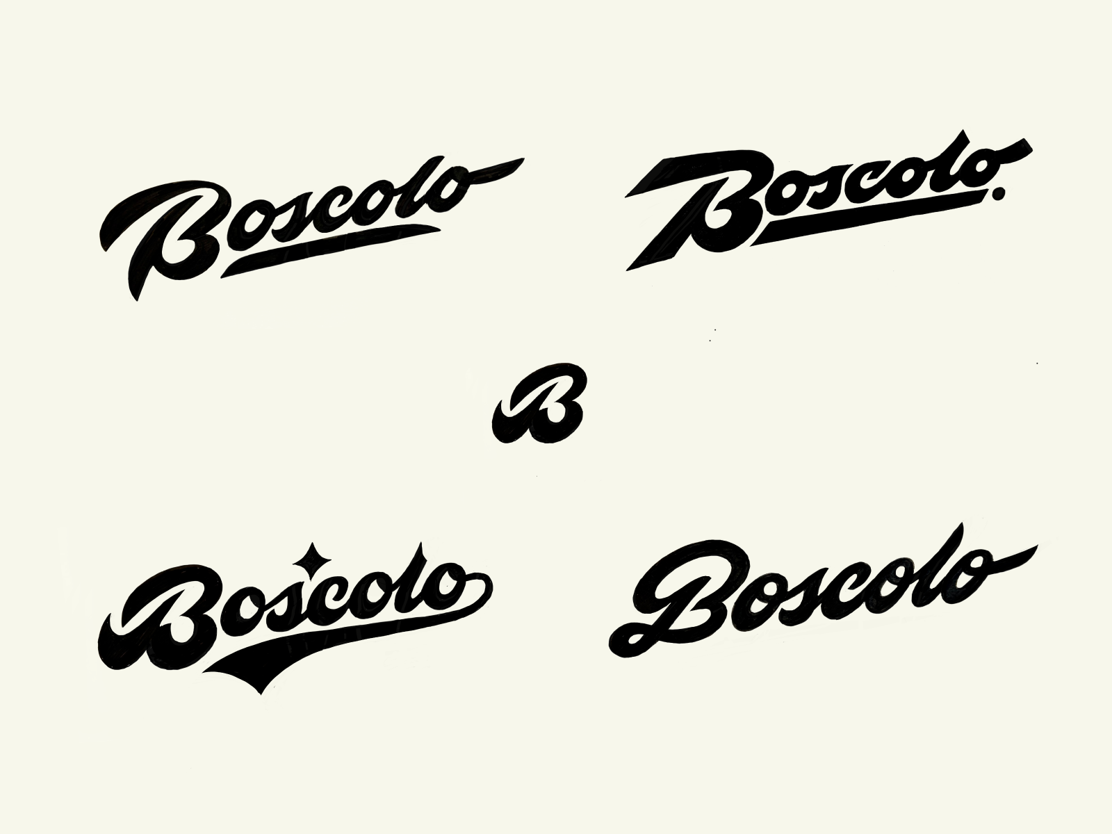 Boscolo: logo exploration bold branding calligraphy clothing custom flow graphic design handlettering italian lettering logo retro roots script standout traveling type typography unique vintage