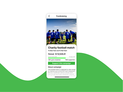 DailyUI #032 Crowdfunding Campaign campaing charity charity football match crowdfunding crowndfunding campaign daily ui dailyui dailyui 032 donation football fund fundraising green raise soccer support