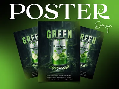 Green Apple Drink – Beverage Poster 🍏 advertising apple beverage branding design drink green packaging photoshop poster product
