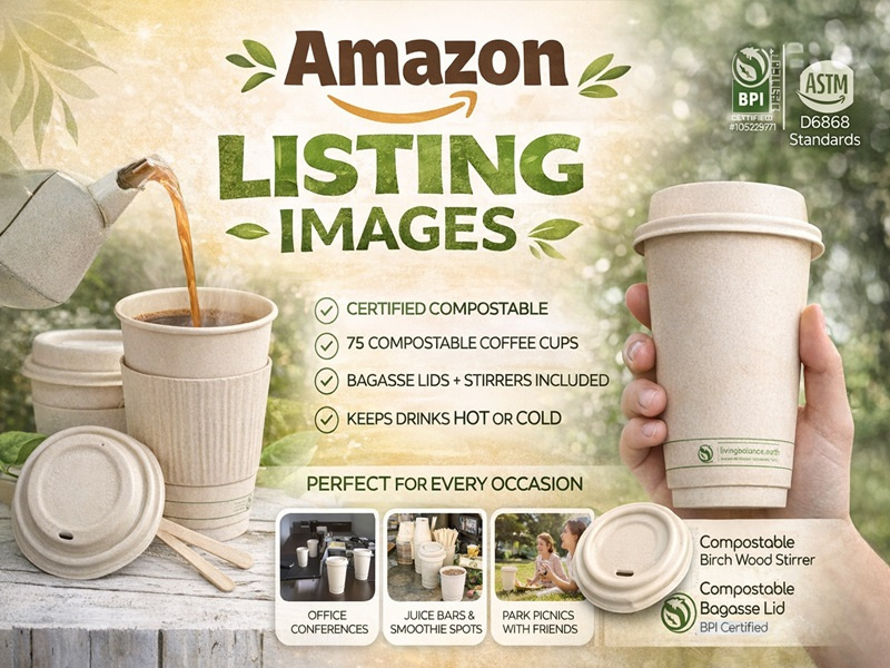 Amazon Listing Images: Coffee Cups With Bagasse Lids amazon amazon listing images amazon product amazon product images graphic design
