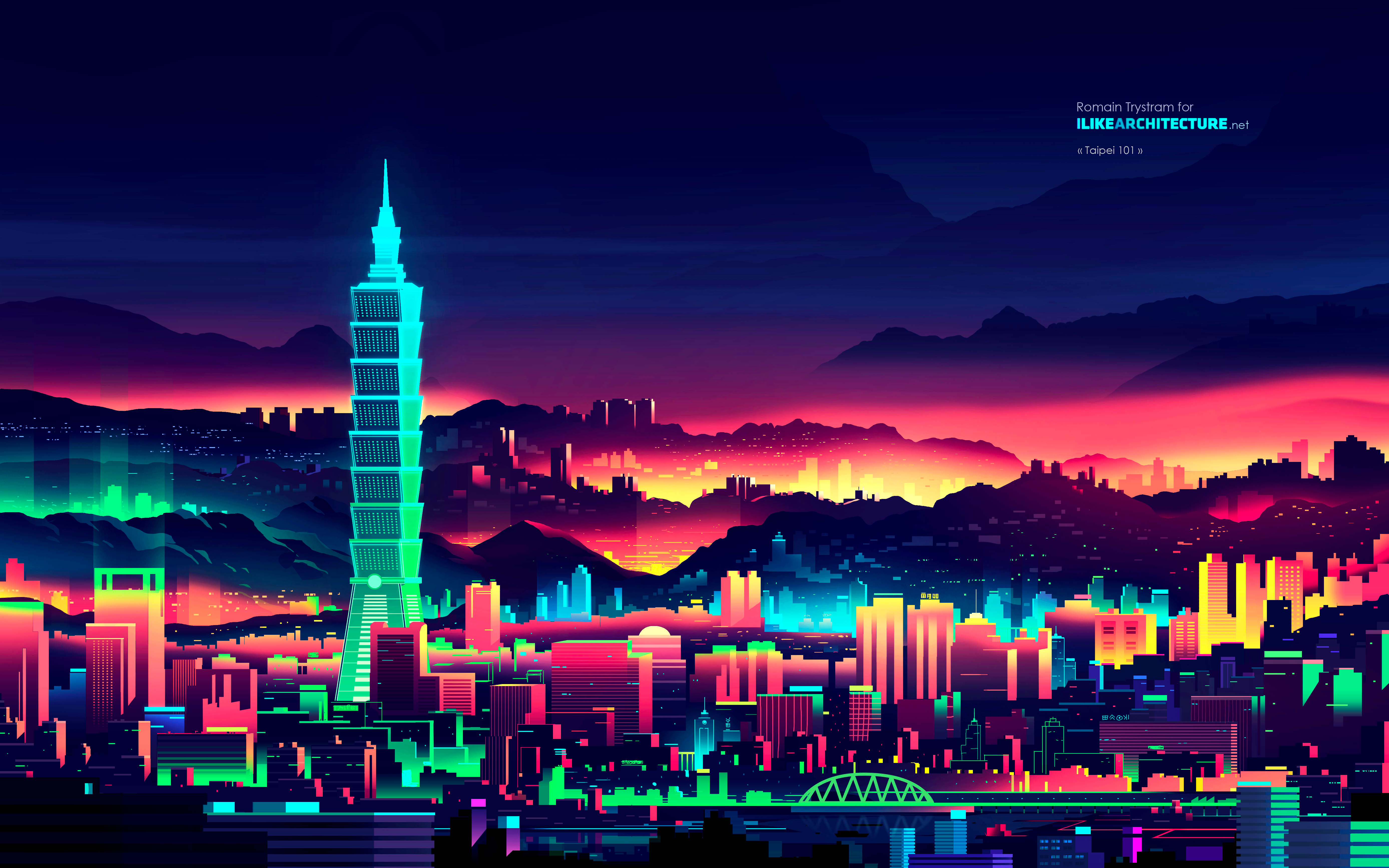 Taipei 101 city design futur illustration light neon retro trystram ui