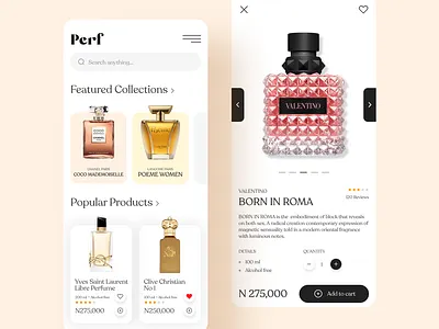 Perf- Luxury Perfume E-Commerce Mobile App Design | UI/UX Design app e commerce elegant minimal mobile mobile app perf perfume ui uiux ux web website