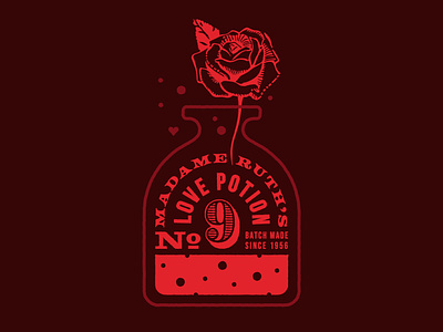 Valentine's Day bottle brown design graphic design heart illustration love malley design potion red rose typography valentine vector