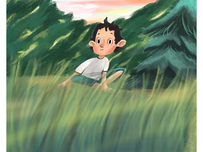 Something in the grass. bookillustration character digitalart illustration