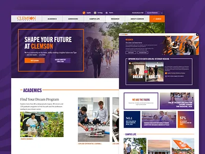 Homepage - Clemson University clemson college higher ed homepage landing page ui ux website design