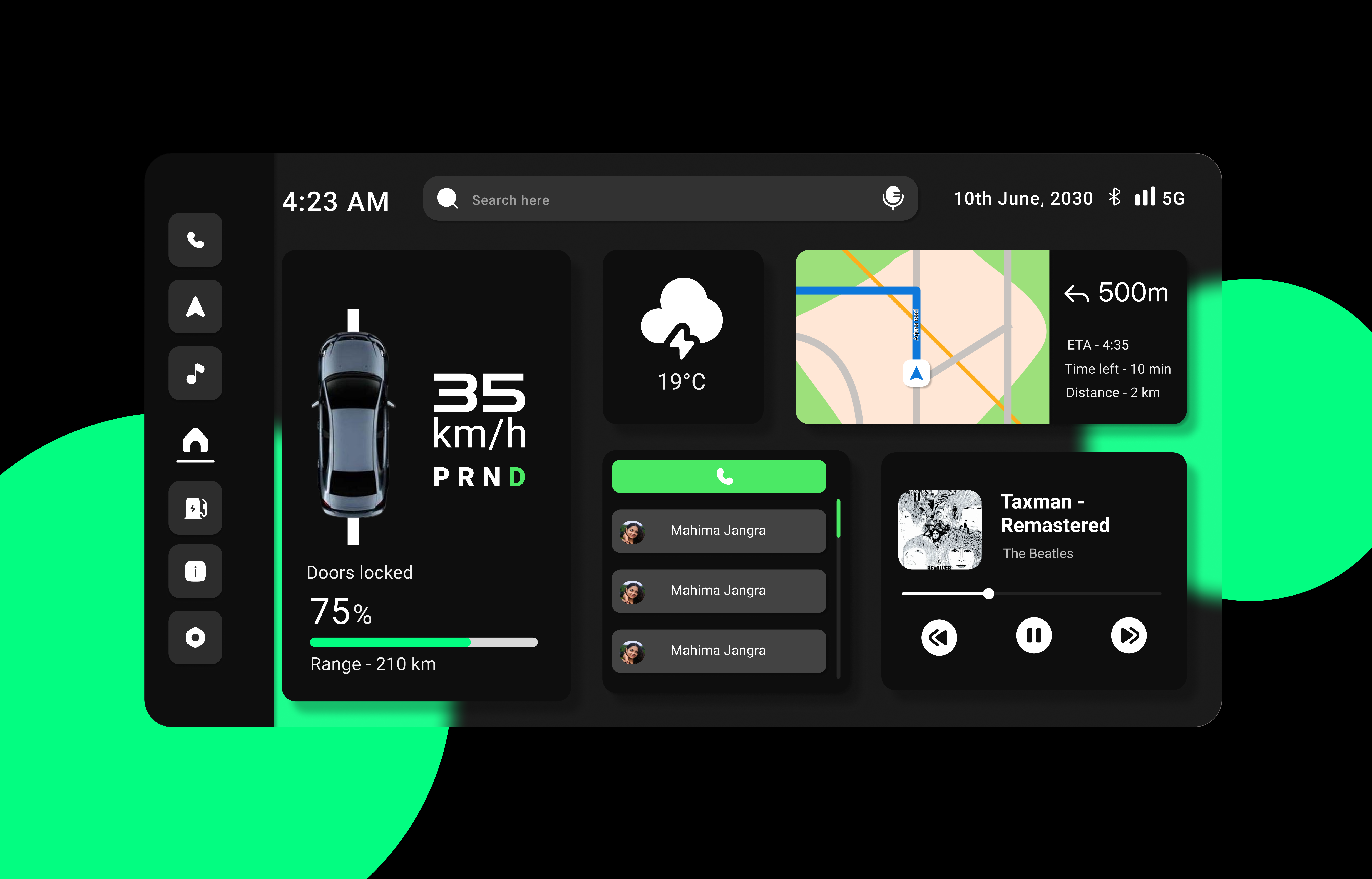 Automotive Infotainment Dashboard UI car dashboard concept design dark ui glass morphism product design ui vehicle interface