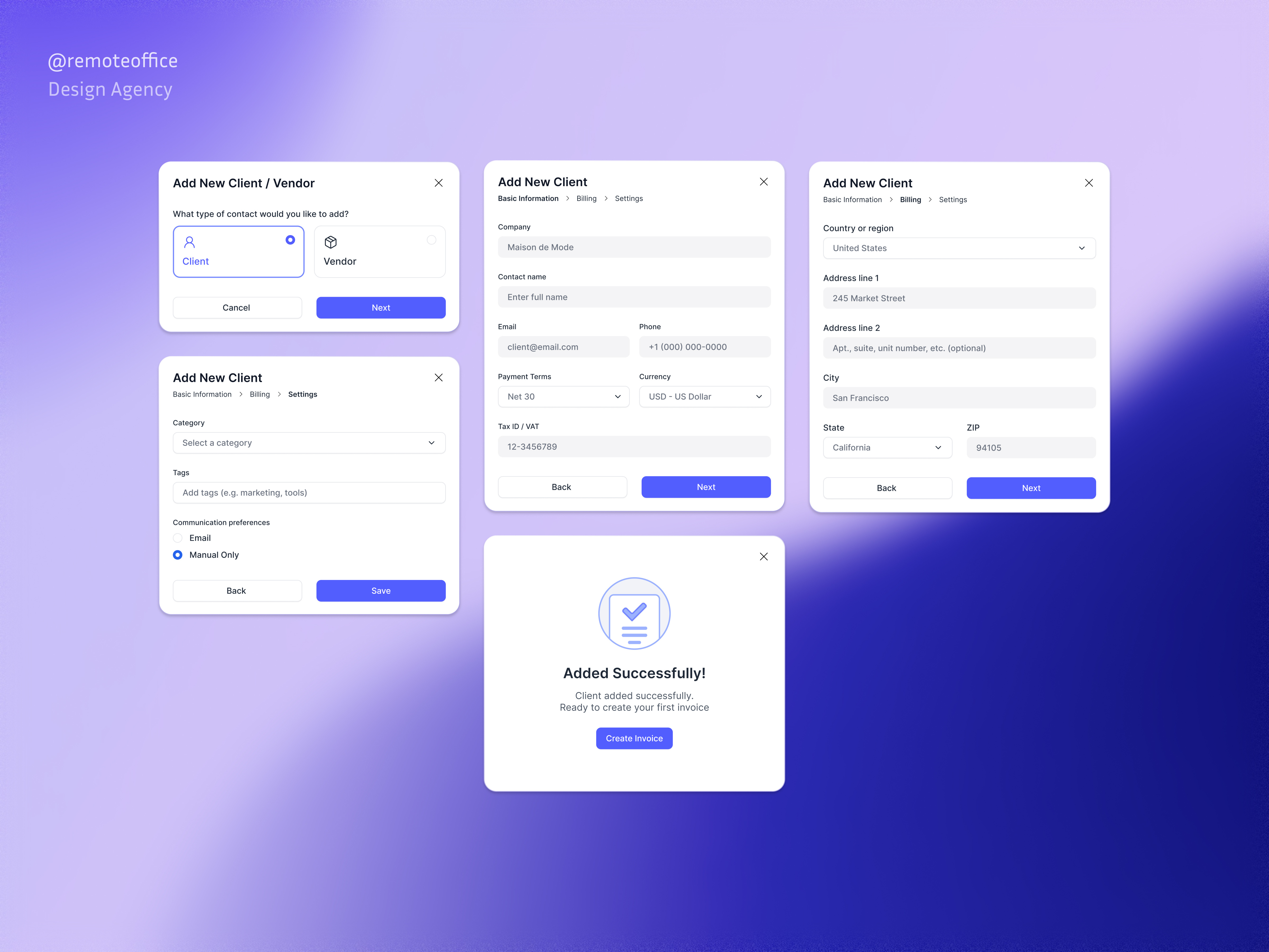 Example of Add New Client Flow — Balance Financial App