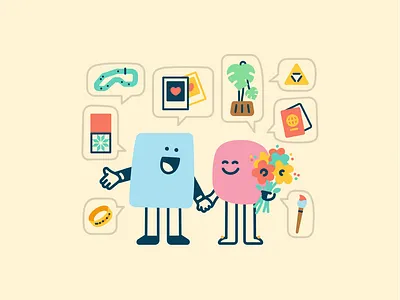 Wedding Cute couple branding characters couple cute design editorial face flowers gift graphic design icon set illustration line love ring smile travel valentine vector wedding
