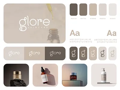 Glore brand identity branding braun colors creative elegant graphic design logo minimalist mockup packaging skin produckts skincare