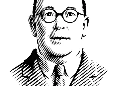 My drawing of C S Lewis for a Publisher art deco classic graphic illustration pen and ink vintage woodcut