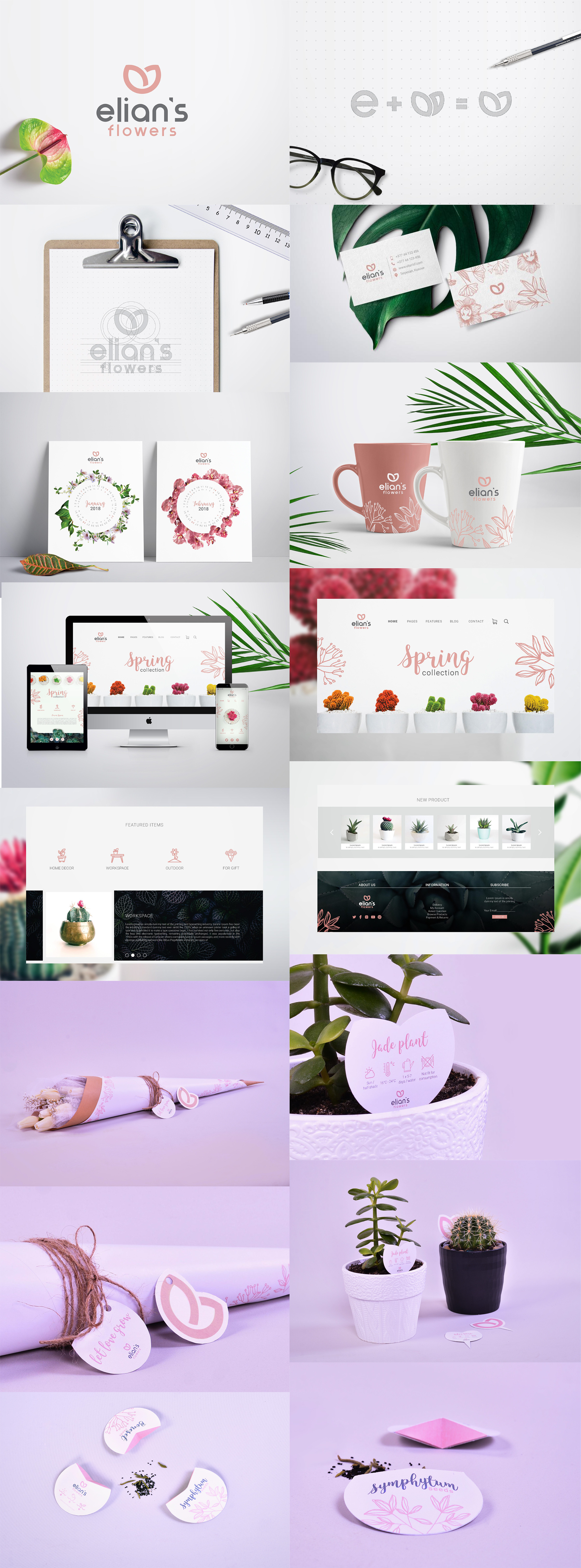 Elian's Flowers brand identity branding colors creative design graphic design labels logo minimalist mockup packaging web design