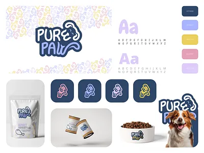 Pure Paw brand identity branding colors creative design dogs food graphic design labels logo mockup packaging