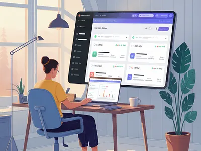 Freelancer Working From Home – Hero Illustration digital illustration frealancer illustration frealencer free illustration room illustration workspace