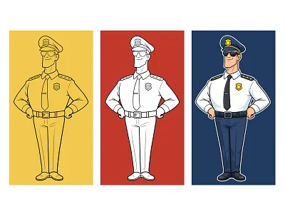 Young Police Cartoon Character beehaya cartoon character colorful confident cartoon poilce design graphic design illustration outline police vector