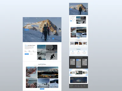 Winter travelling landing page calm cool destinations figma freezing full view hero hero section landing modern new page pass product design travel travelling ui ui design ux winter travel