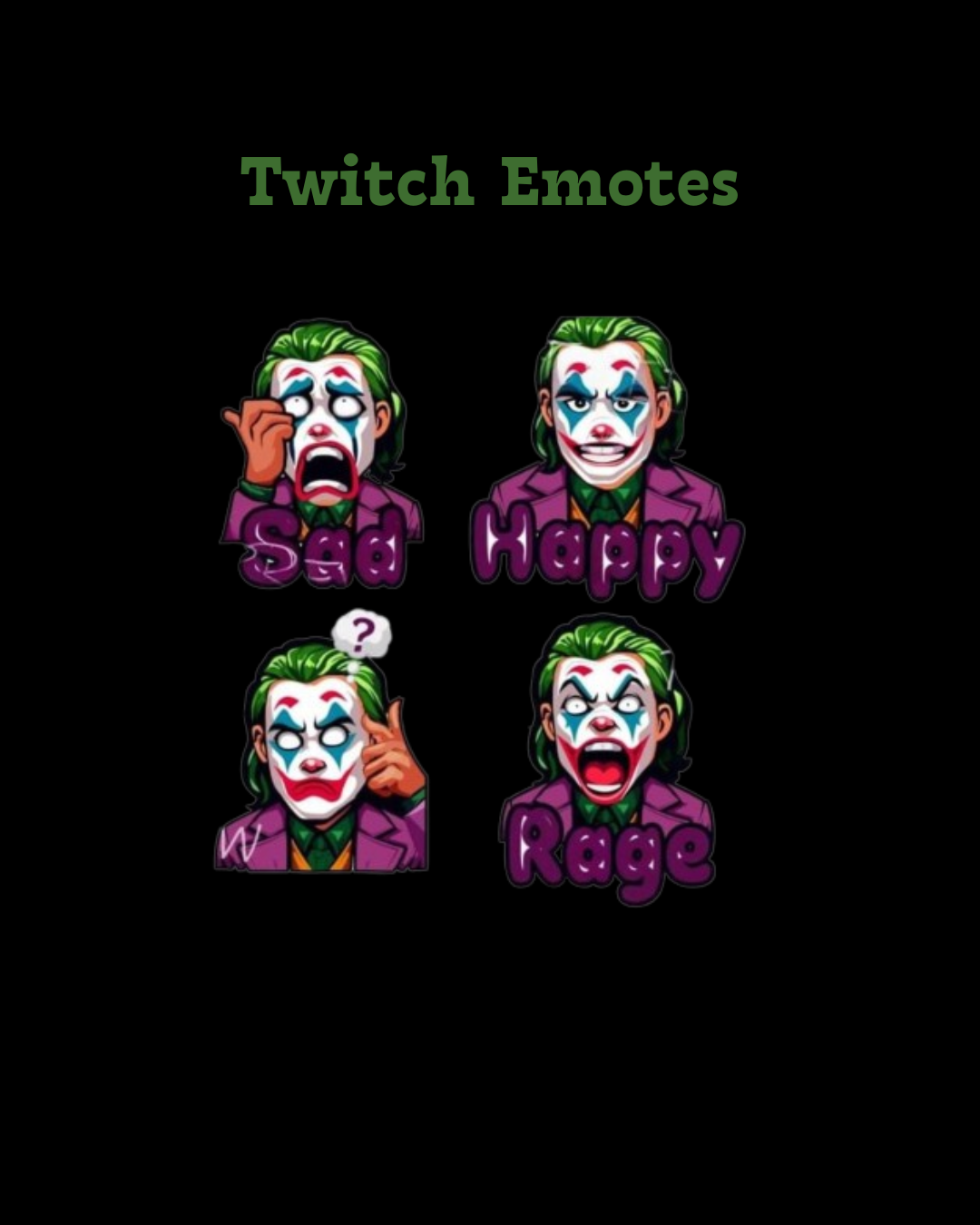 Twitch Emote Commission 4 anime branding cartoon commission custom emotes design graphic design illustration joker motion graphics stallion studio limited twitch emotes