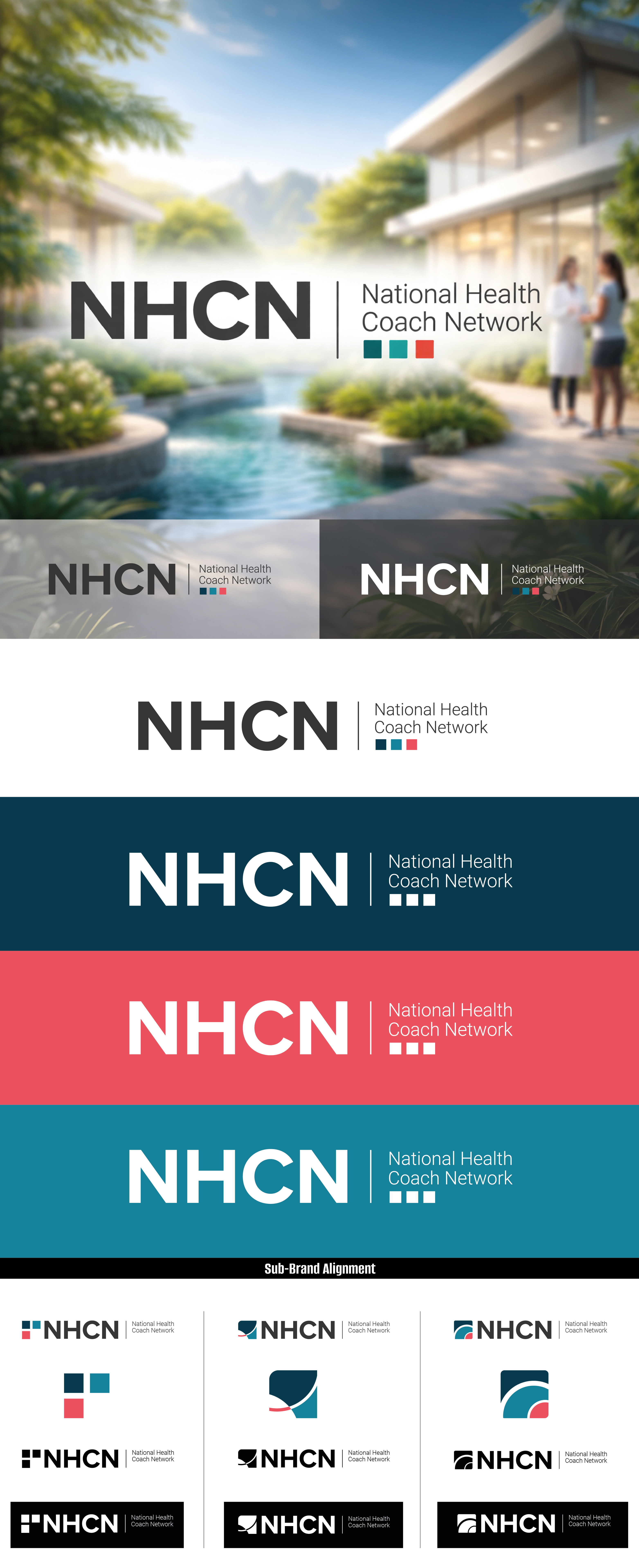 Modern mark & wordmark for a national health coaching network branding clean design corporate identity healthcare logo modern logo monogram network identity sub brand system teal palette vector logo wordmark