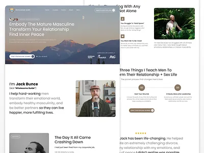 Wholesome Guide Men's Coach Therapist Health Website Landing branding coach coaching course health help influencer landing page lesson men menswork mental program self help social media therapist therapy ui ux website