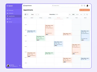 Appointments Dashboard adminpanel calendar productdesign saas ui uidesign ux uxdesign webapp