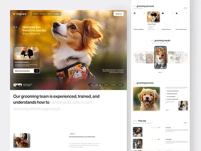 Vogcare - Pet Grooming Service Website animal business clean dog grooming health healthcare landing page minimalist modern pet pet care petcare professional service ui ux web design website wellness