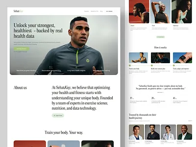 SehatKuy - Fitness Health Landing page clean design doctor fitness gym healthcare healthy lifestyle homepage landing page medical medical check mental health mental wellness nutrition sport tracking ui ux web design website yoga