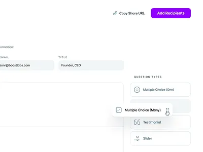 UserEvidence Survey Builder answer builder button creator cta drag and drop flat hover light mode minimal question subtle survey text ui userevidence ux web app