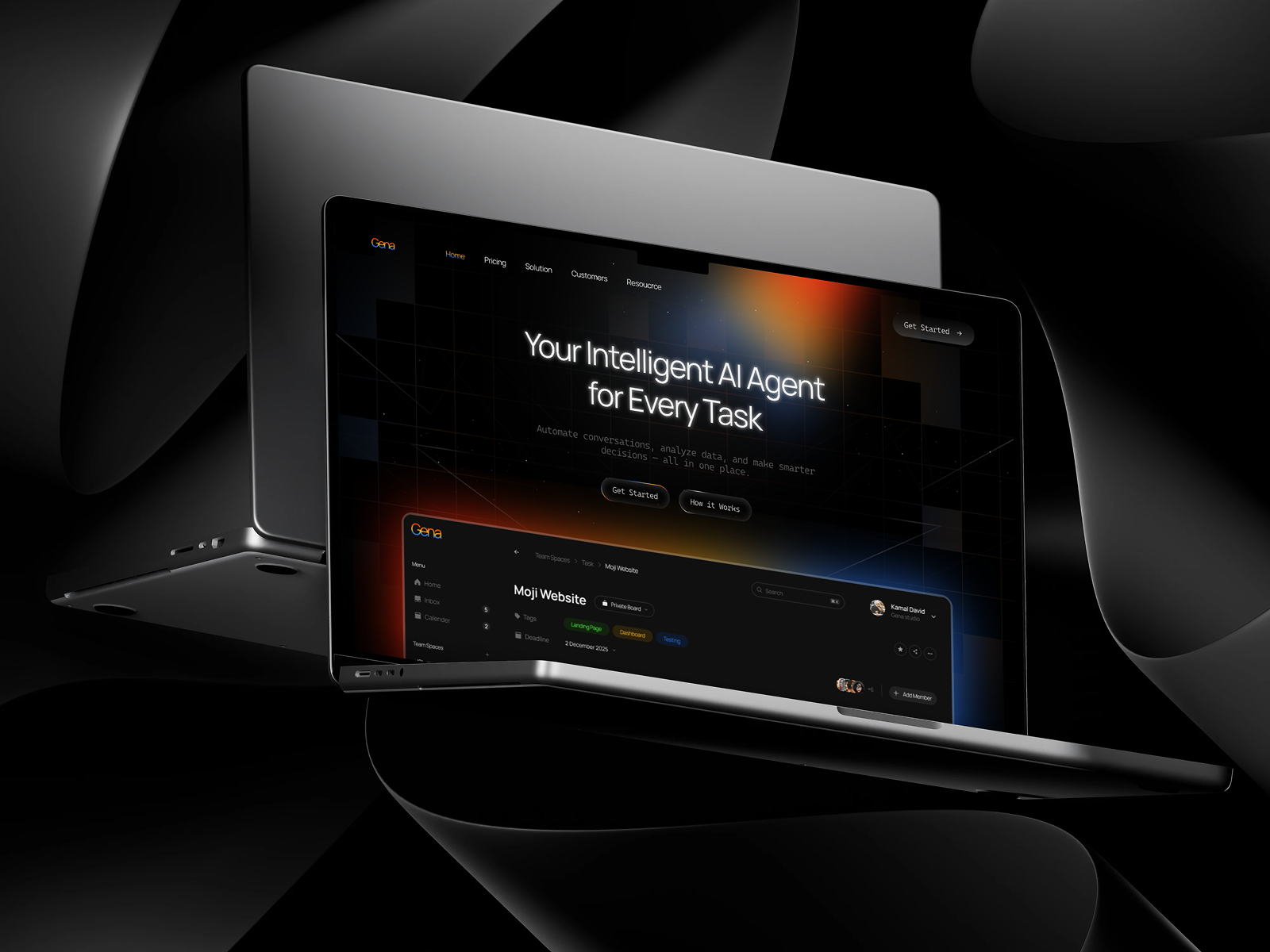 Gena AI — Intelligent Agent Website ai artificial intelligence darkmode dashboard landing page productdesign saas saas design saas website ui uidesign ux web design