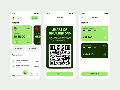 Finance & Wallet App - Mobile UI Design app ui design dashboard ui digital wallet finance app finance dashboard financial app fintech app fintech ui ios app design mobile app ui mobile banking modern mobile ui money management payment app personal finance product design qr payment referral program transaction app wallet app