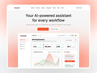 BoostAI – AI SaaS Landing Page aiinterface dashboardui landingpage modernui productdesign saasdesign startupdesign uidesign uiinspiration uxdesign webappdesign webdesign